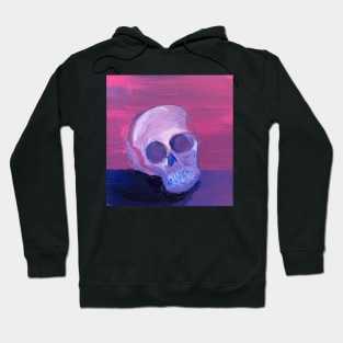 Skull in pink and blue with gold tooth Hoodie